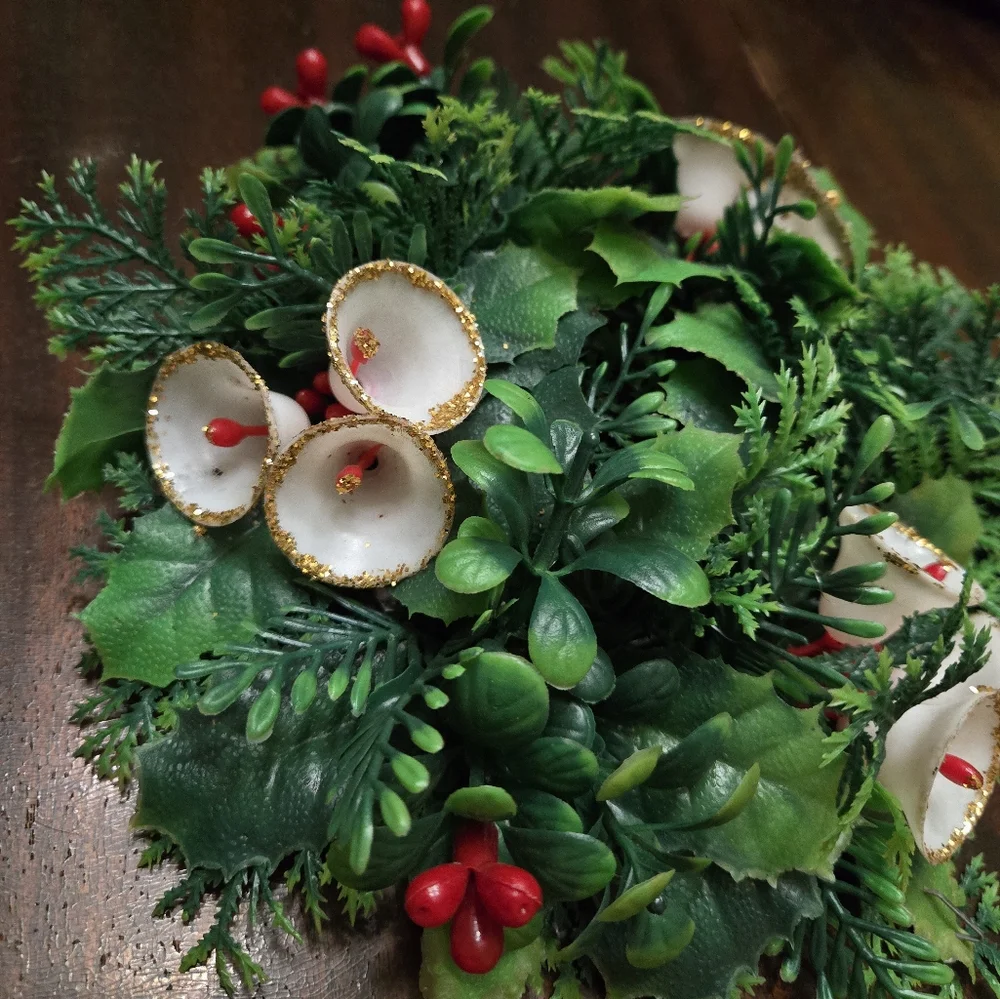 Vintage Christmas Plastic Holly Candle Wreaths